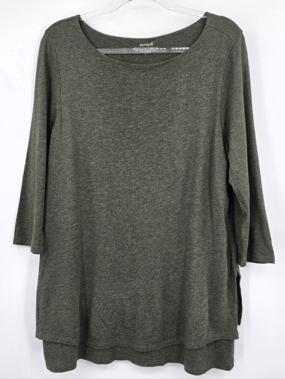 J. Jill PureJill Boatneck Layered Tunic Top Large Green 3/4 Sleeve